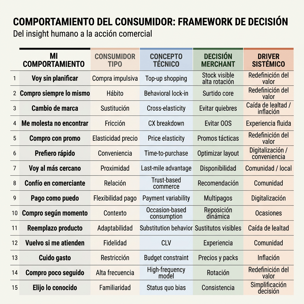 Cuadro de las familias de microdecisiones de compra